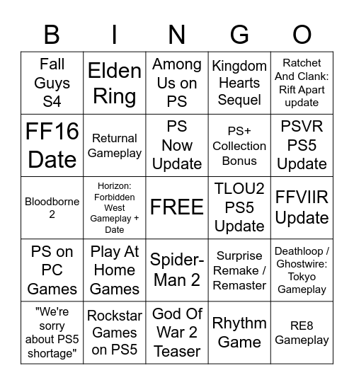 PS State Of Play 2/25 Bingo Card