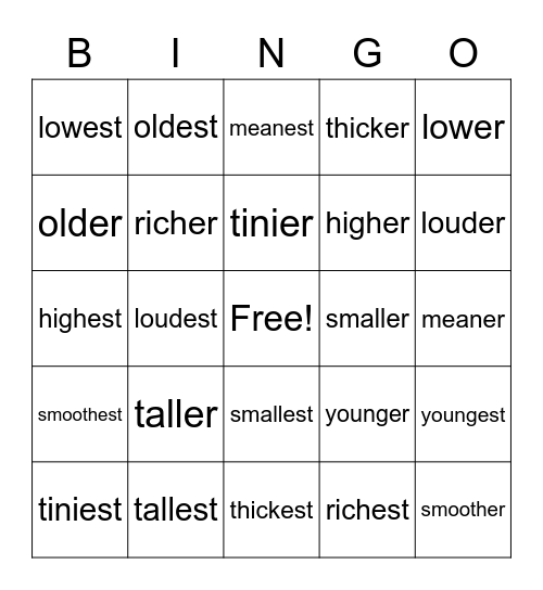 comparisons Bingo Card