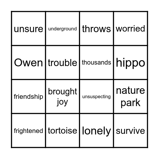 3.0  A Remarkable Friendship/Trapdoor Spider Bingo Card