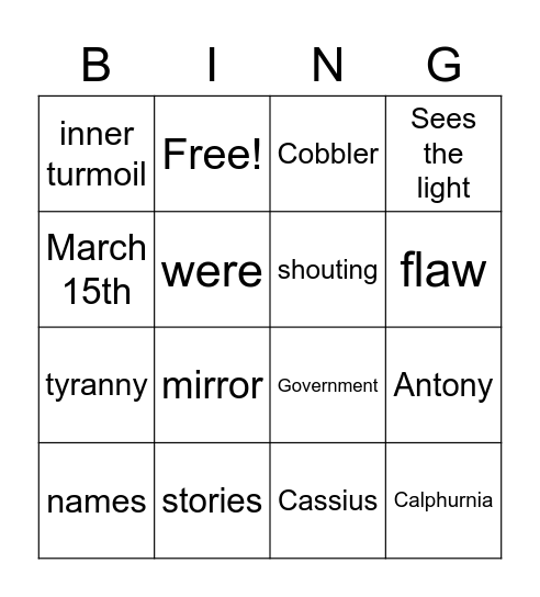 Julius Caesar Act 1, scenes 1 & 2 Bingo Card