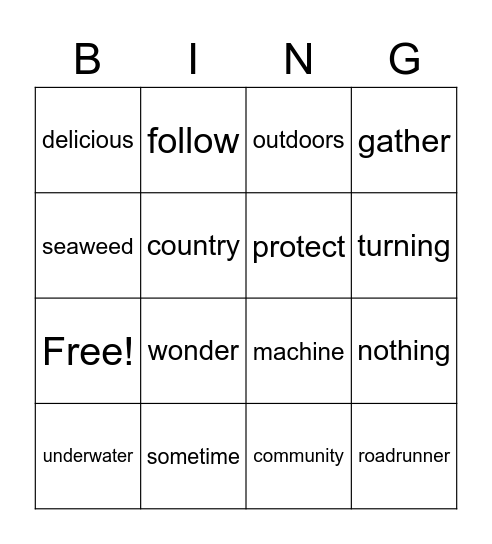 Syllable Match Bingo Card
