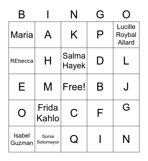 Latina History Makers Bingo Card