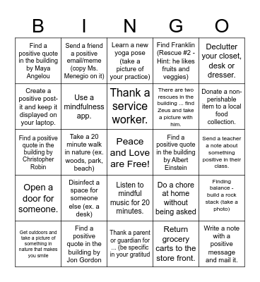 Positively Bingo Scavenger Hunt Bingo Card