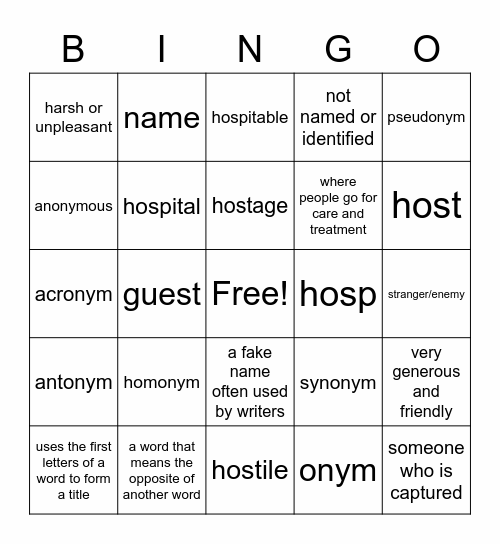 Morphemes Unit 8 Bingo Card