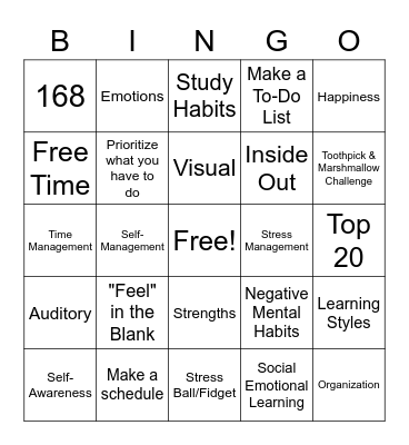 Learning Skills Bingo Card
