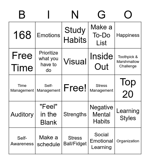 Learning Skills Bingo Card