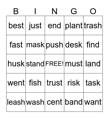 Final Belnds and Digraphs Bingo Card