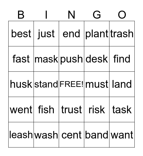 Final Belnds and Digraphs Bingo Card