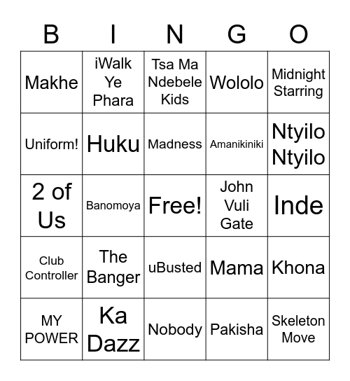South Africa Bingo Card