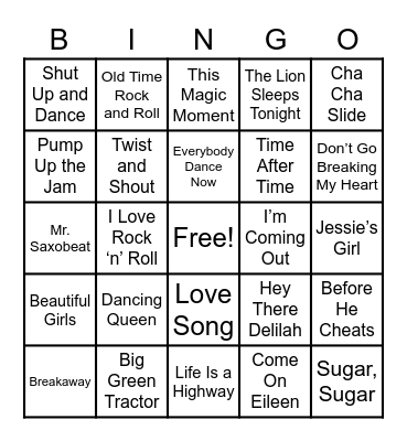 Music of the Decades Bingo Card