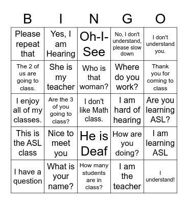 ASL 2 Bingo Card