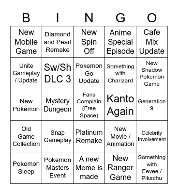 Pokemon Presents Bingo Card