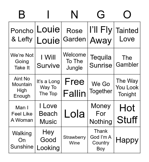 Music Bingo 4 Bingo Card