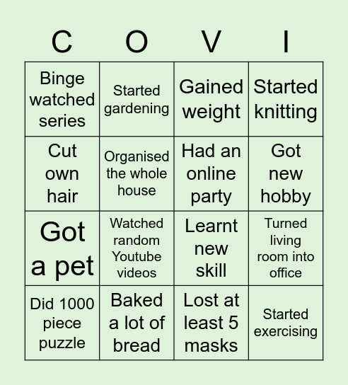 Quarantine Outcomes Bingo Card