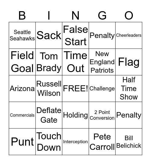 2015 Super Bowl Bingo Card