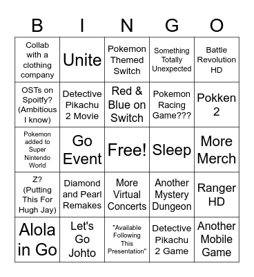 Pokemon Presents Bingo Card