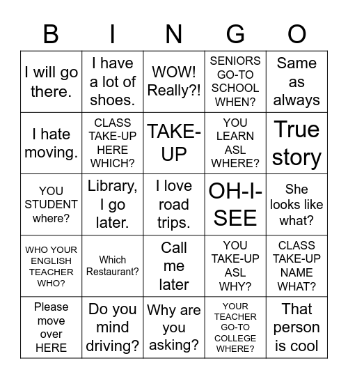 practice Bingo Card