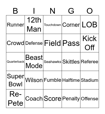 Super Bowl BINGO Card