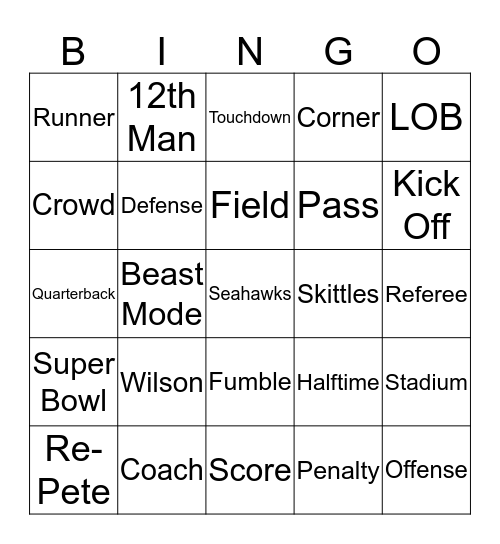 Super Bowl BINGO Card