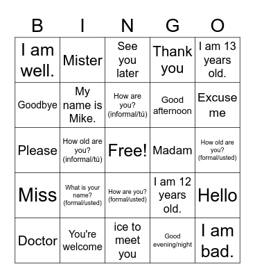 Autobiography Bingo Card