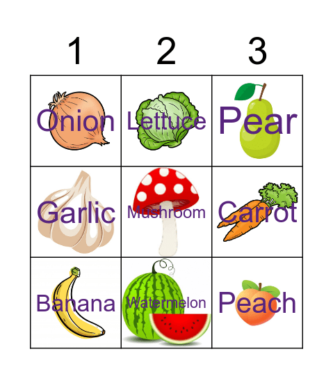 Fruits and Vegetables Bingo Card