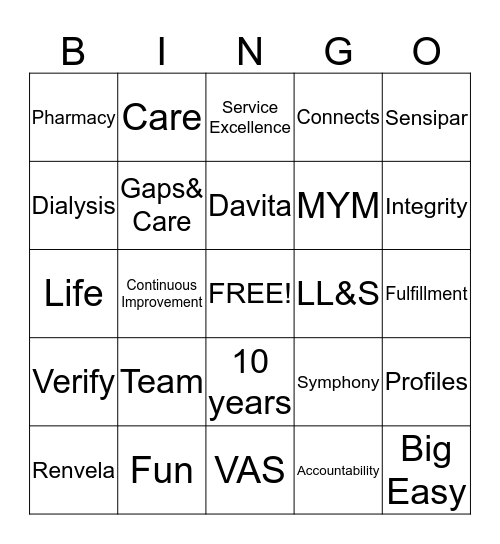 VAS Bingo Card