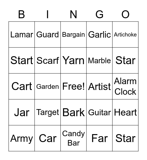 AR Bingo Card