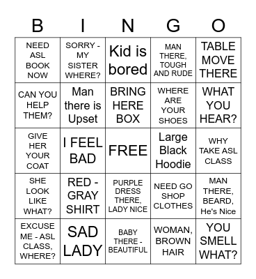 ASL 2 Bingo Card