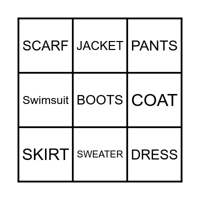 Clothes Bingo Card