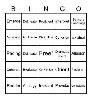 Vocabulary Bingo Card