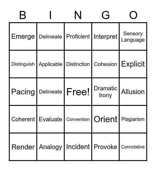 Vocabulary Bingo Card