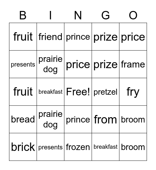/br/, /pr/, /fr/ blend sound bingo Card