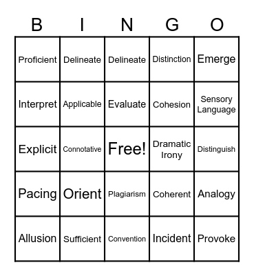 Vocabulary Bingo Card