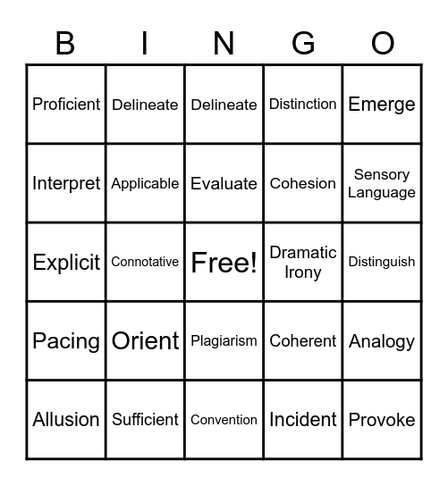 Vocabulary Bingo Card