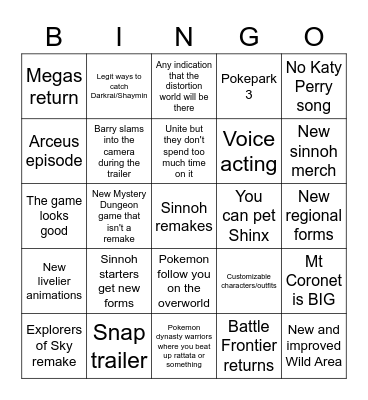 Pokemon hopeful Bingo Card