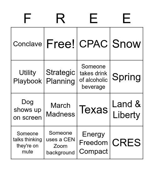 Energy Freedom Bingo Card