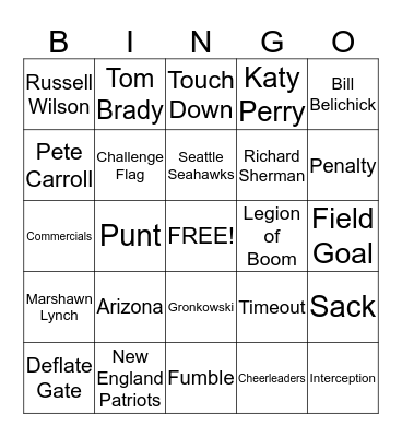 2015 Super Bowl Bingo Card