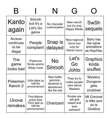 Pokemon chaos/not hopeful Bingo Card