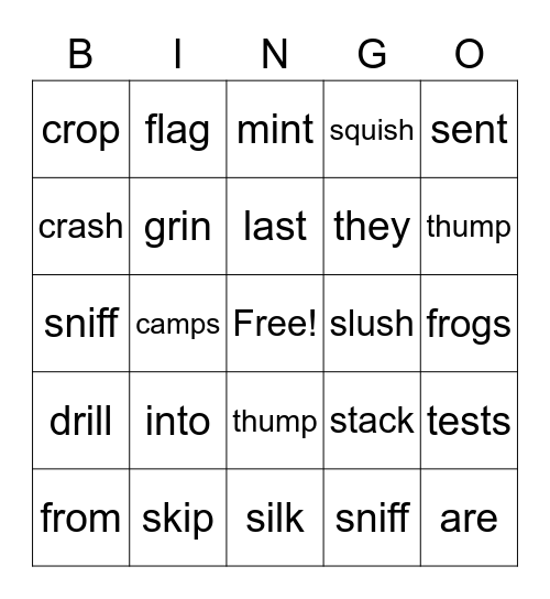 Level 1, Unit 8 Bingo Card