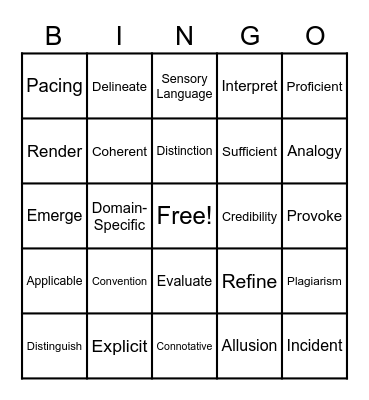 Vocabulary Bingo Card