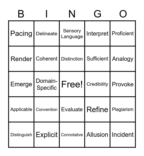 Vocabulary Bingo Card