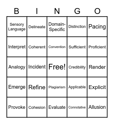 Vocabulary Bingo Card