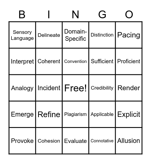 Vocabulary Bingo Card