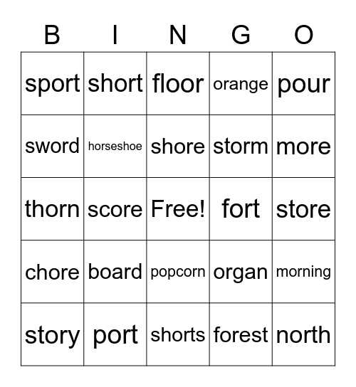 Vocalic <or> Bingo Card