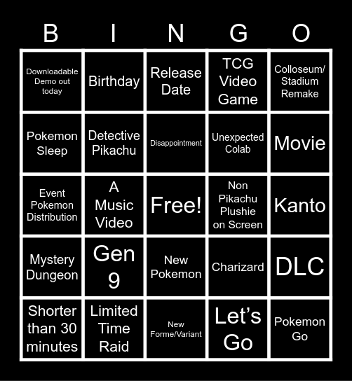 Pokemon presents Bingo Card