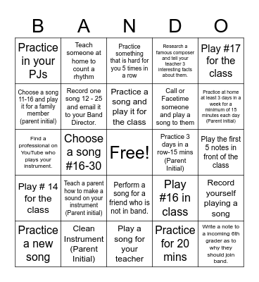 Band Bingo - BANDO Bingo Card