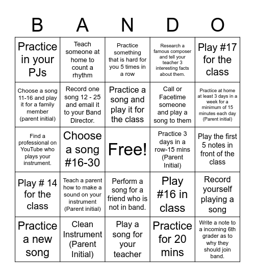 Band Bingo - BANDO Bingo Card