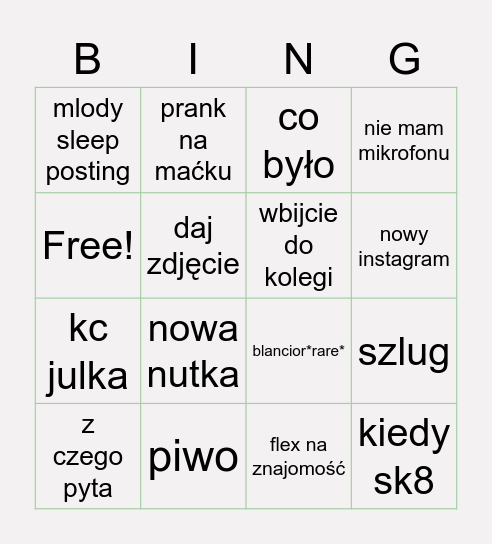 Konrad Bingo Card