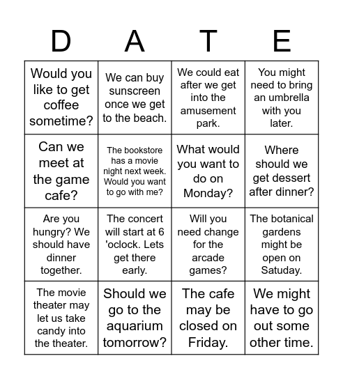 Modal Bingo Card