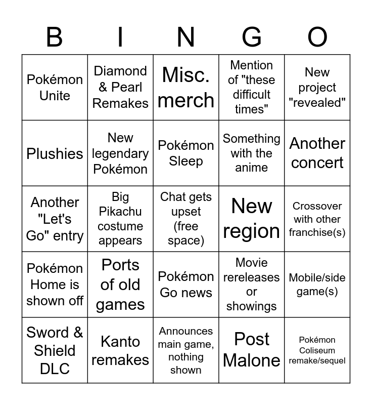 Pokémon Direct Bingo Card